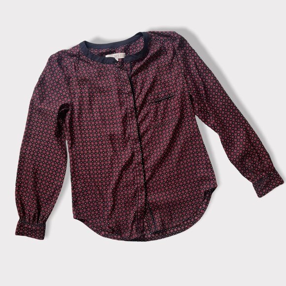 Ann Taylor LOFT Red & Navy Lightweight Floral Button Up Size Small - Picture 5 of 5